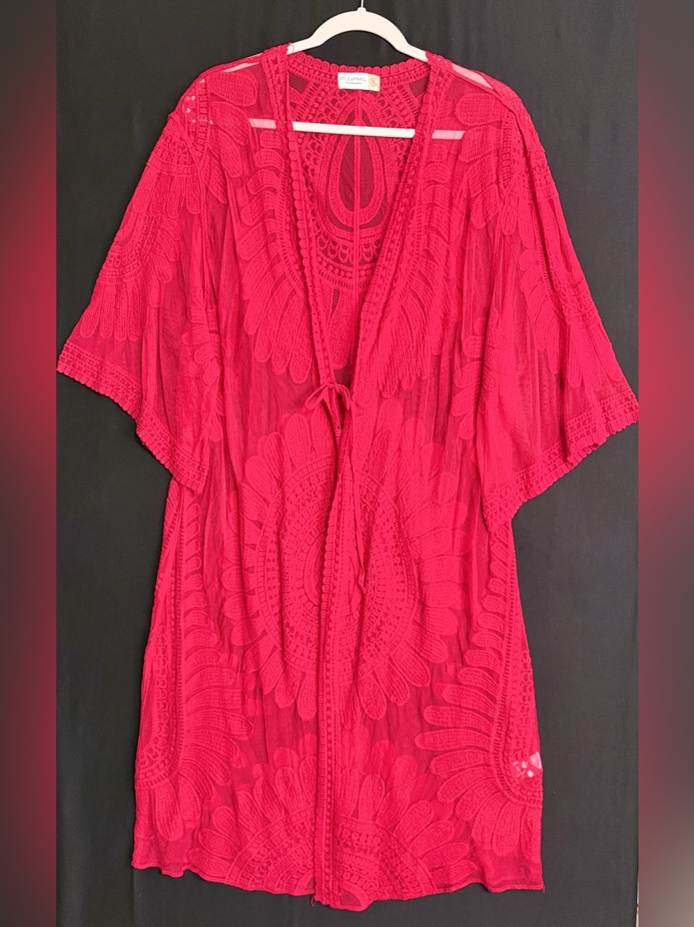 Fuchsia Crochet Kimono Cover-Up Floral swim Outdoors Beack Resort wear